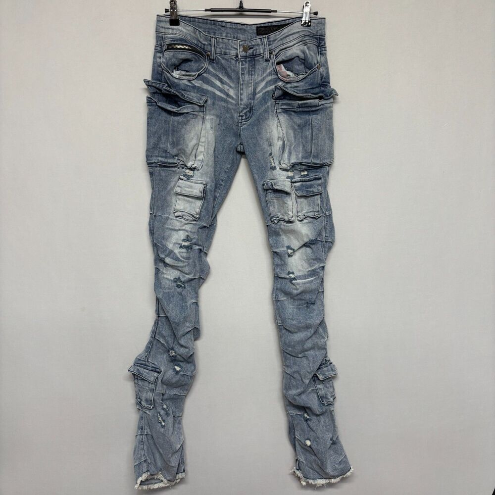 Rockstar Original RSM205 Flare Denim Jeans Men Size 32 Blue Distressed D131 -23